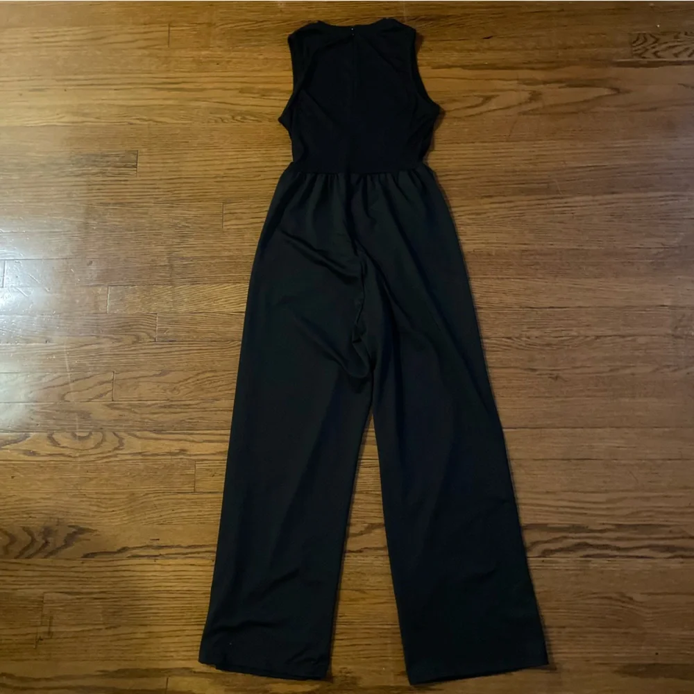 Corset Seam Ribbed Sleeveless Black Jumpsuit